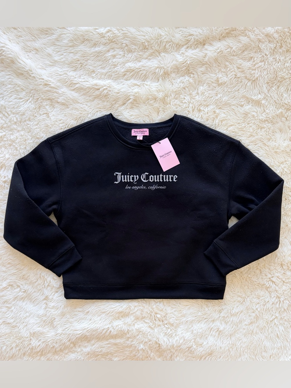 Juicy Couture Liquorice Black Crop Crew Sweatshirt Silver Logo Sz L